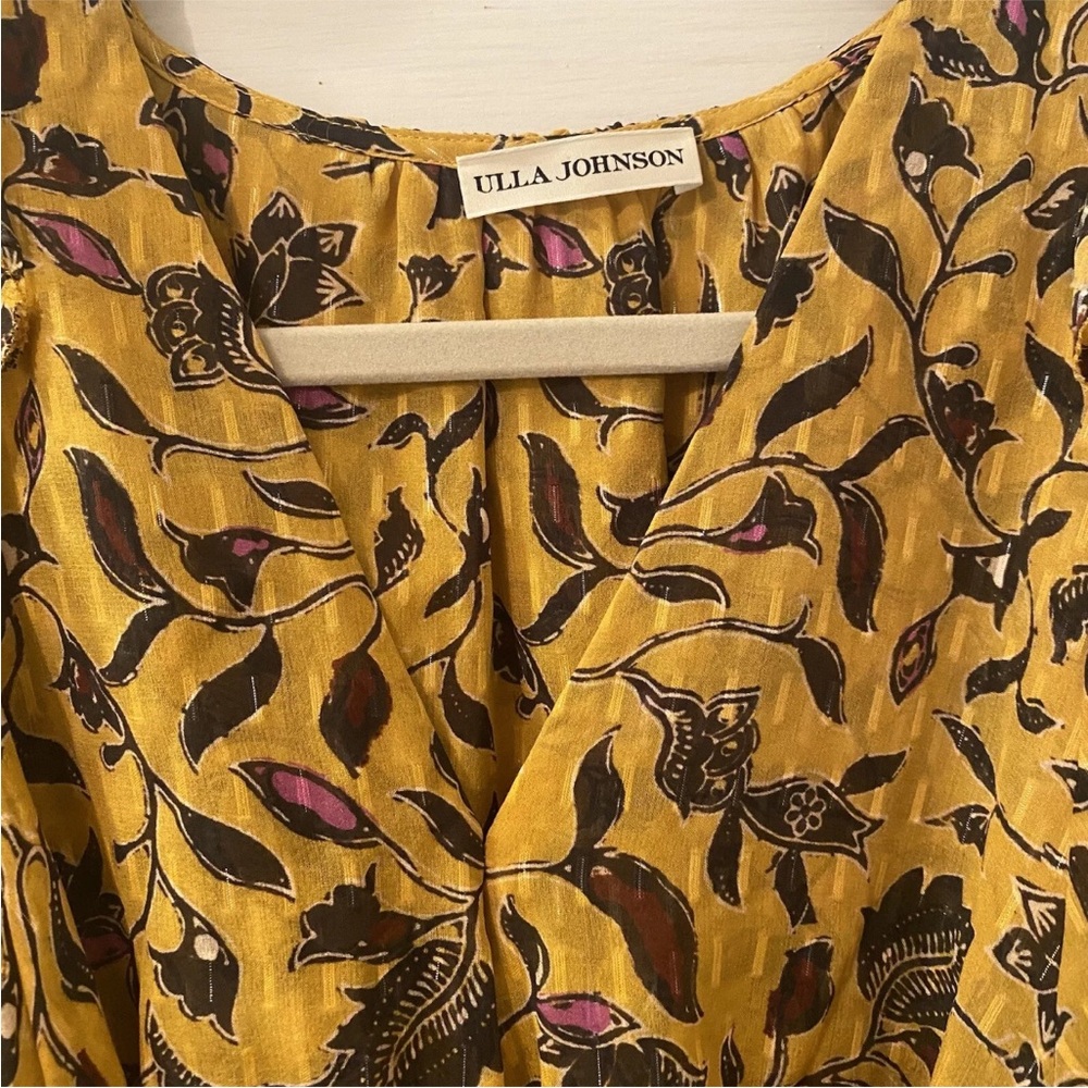Ulla Johnson Maita Yellow Floral Ruffle Long Sleeve Silk Mini Dress - Size 2. - Picture 8 of 9